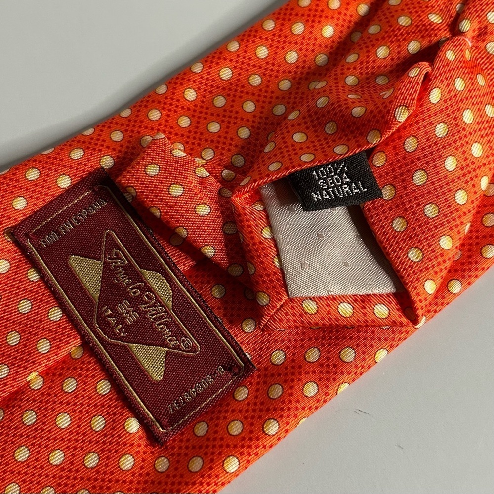 Angelo Villonce Orange Polka Dotted Patterned Italian Silk 60.5” Tie - Picture 3 of 3